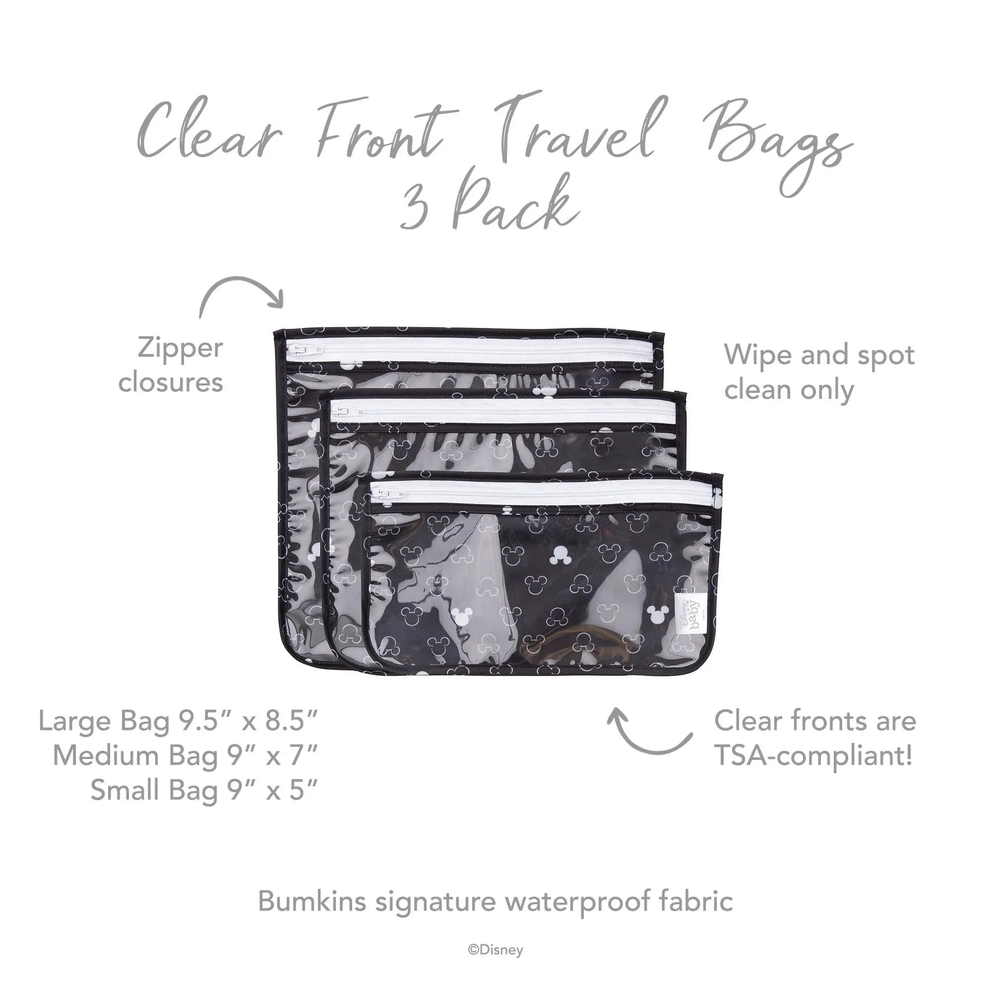 Clear Travel Bag 3-Pack: Mickey Mouse Icon Black   White