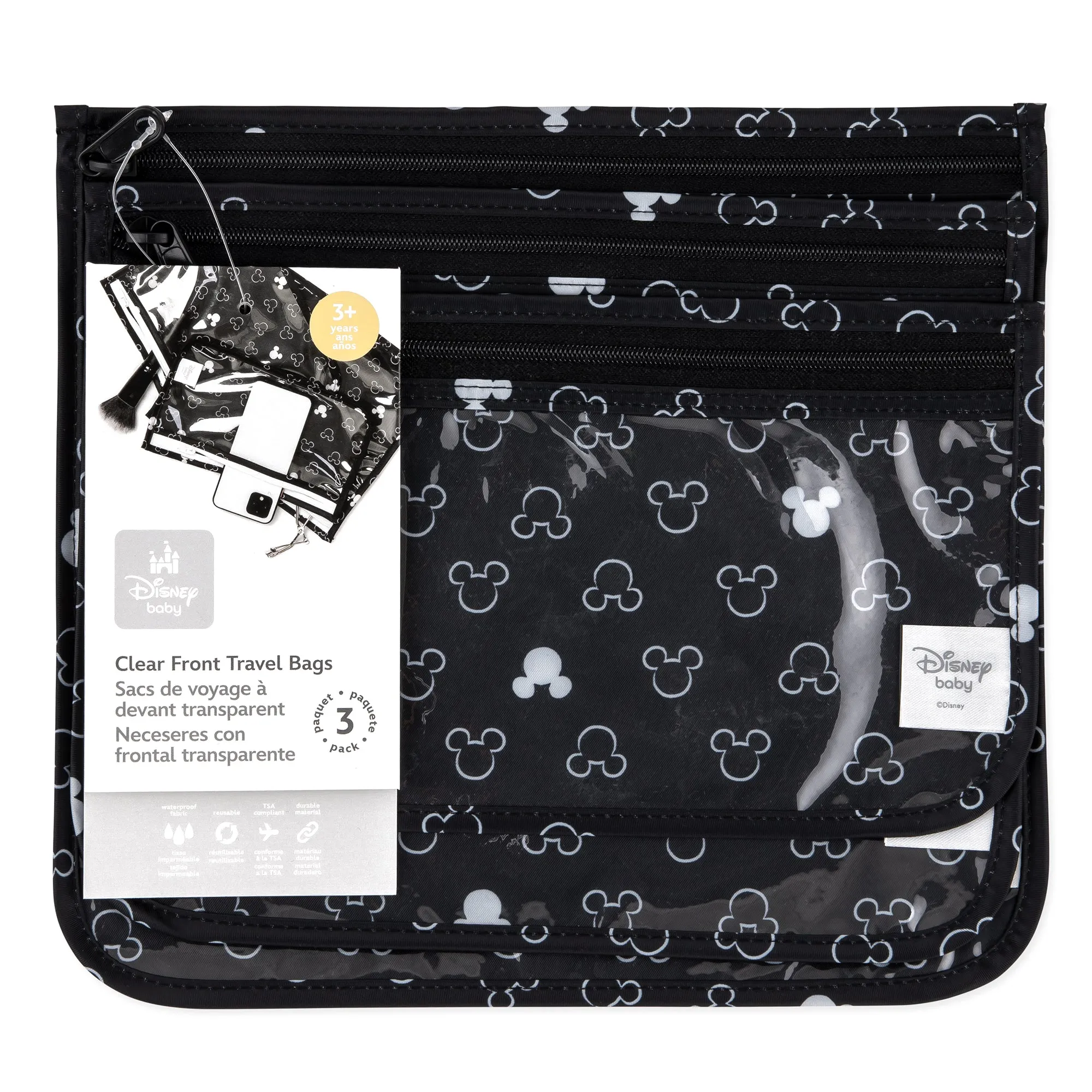 Clear Travel Bag 3-Pack: Mickey Mouse Icon Black   White