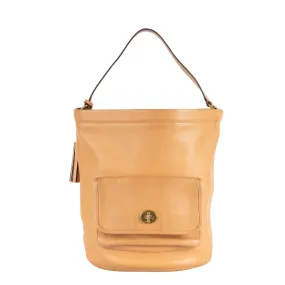 Coach Beige Leather Legacy Tassel Bucket Bag