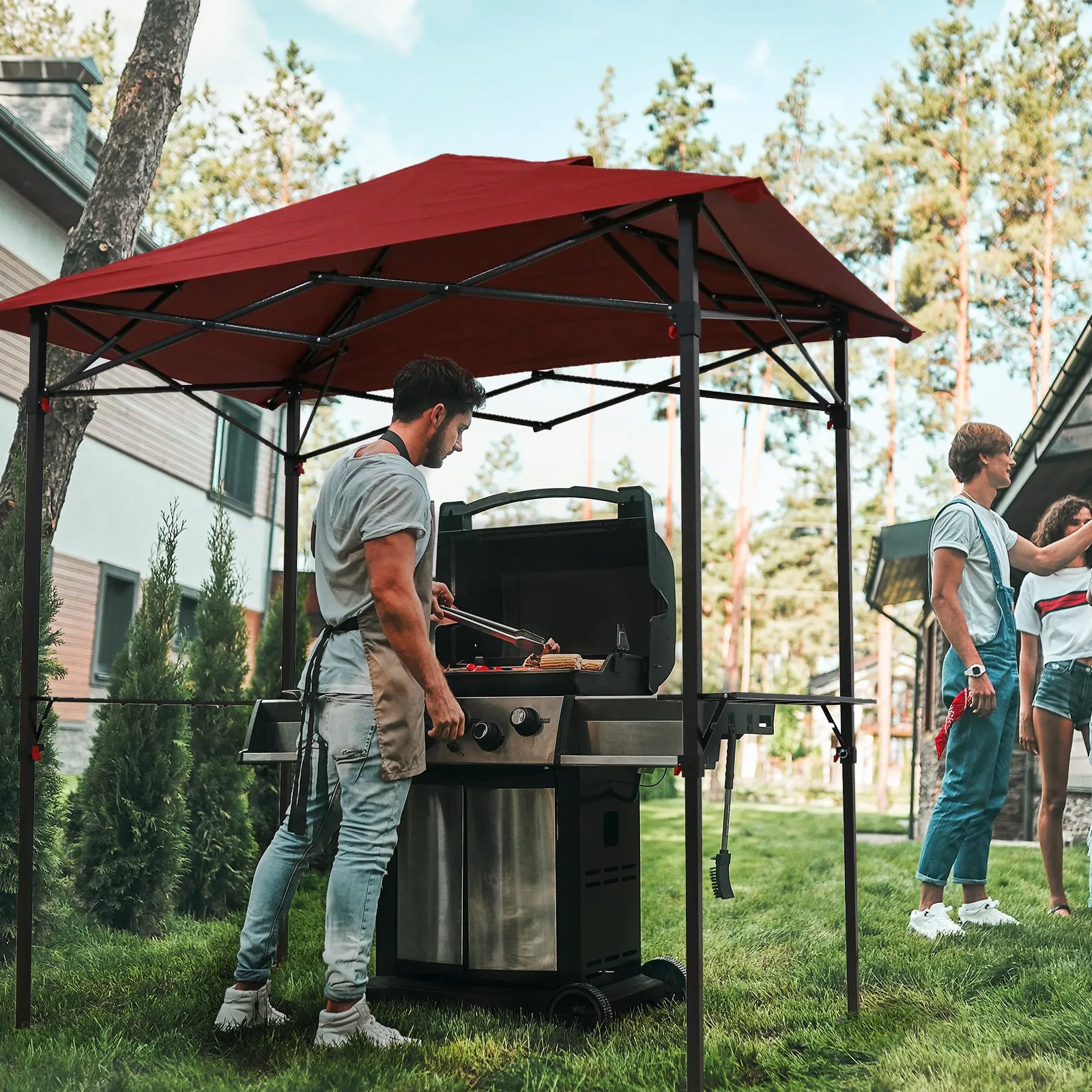 COOS BAY 8'x5' Pop up Grill Gazebo with Roller Bag