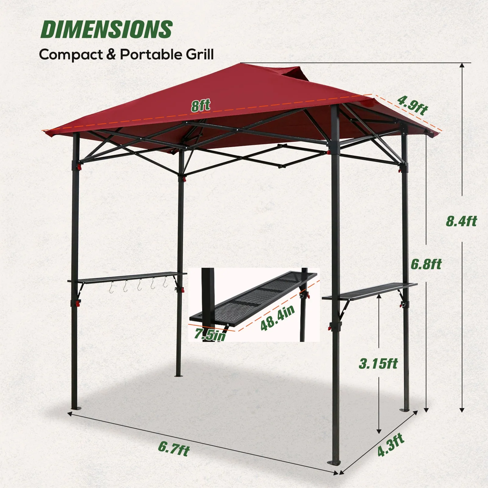 COOS BAY 8'x5' Pop up Grill Gazebo with Roller Bag