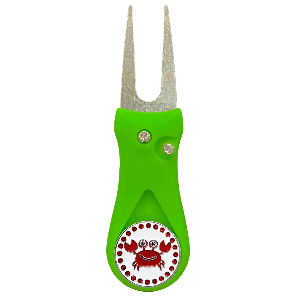 Crab Golf Ball Marker With Colored Divot Repair Tool