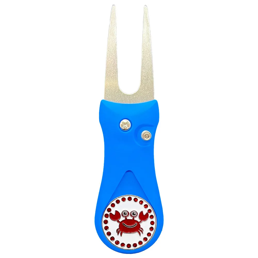 Crab Golf Ball Marker With Colored Divot Repair Tool