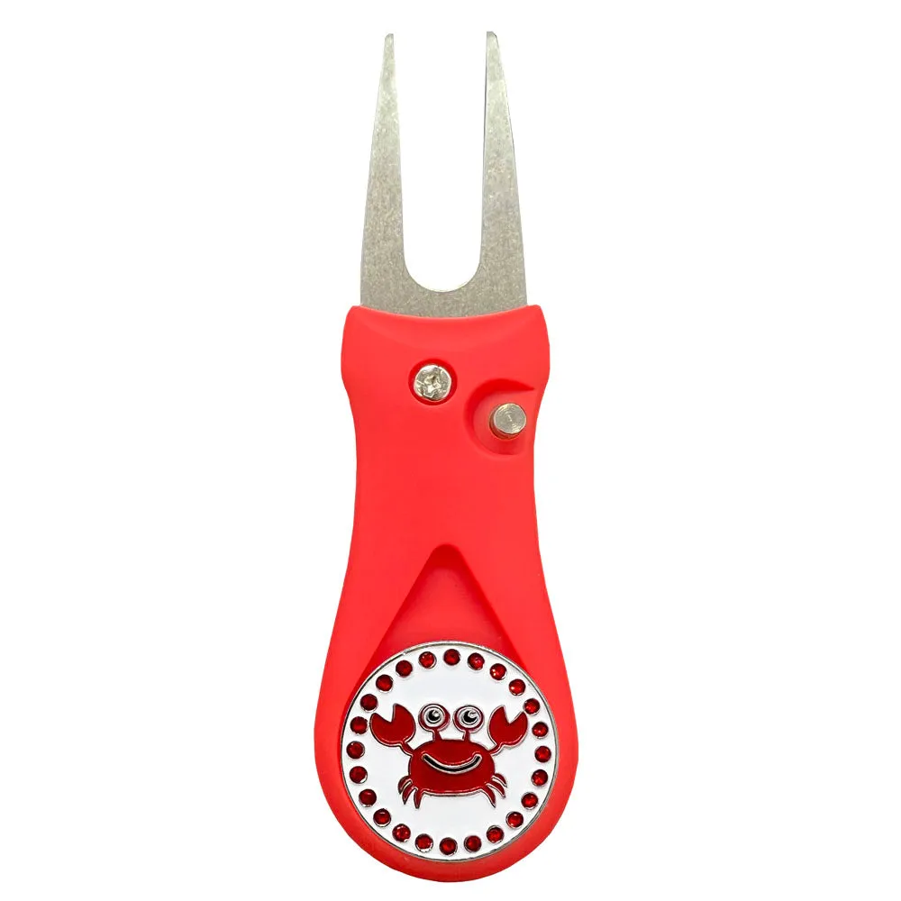 Crab Golf Ball Marker With Colored Divot Repair Tool