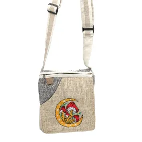 Crescent Moon and Mushroom Hemp Crossbody Bag