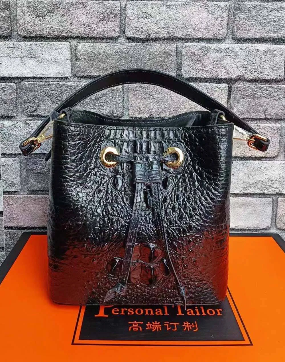 Crocodile Leather Bucket Bag