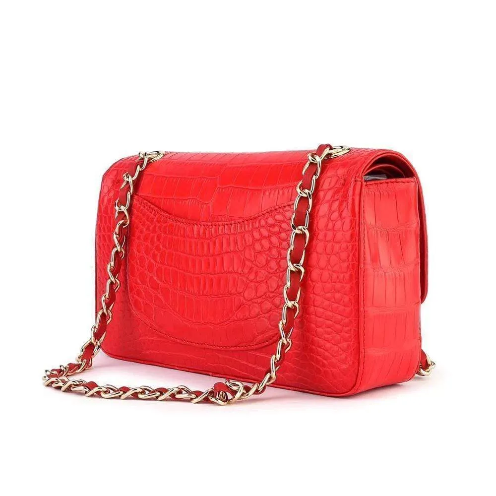 Crocodile  Leather Classic Flap Chain Shoulder Bags For Women Red