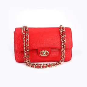 Crocodile  Leather Classic Flap Chain Shoulder Bags For Women Red