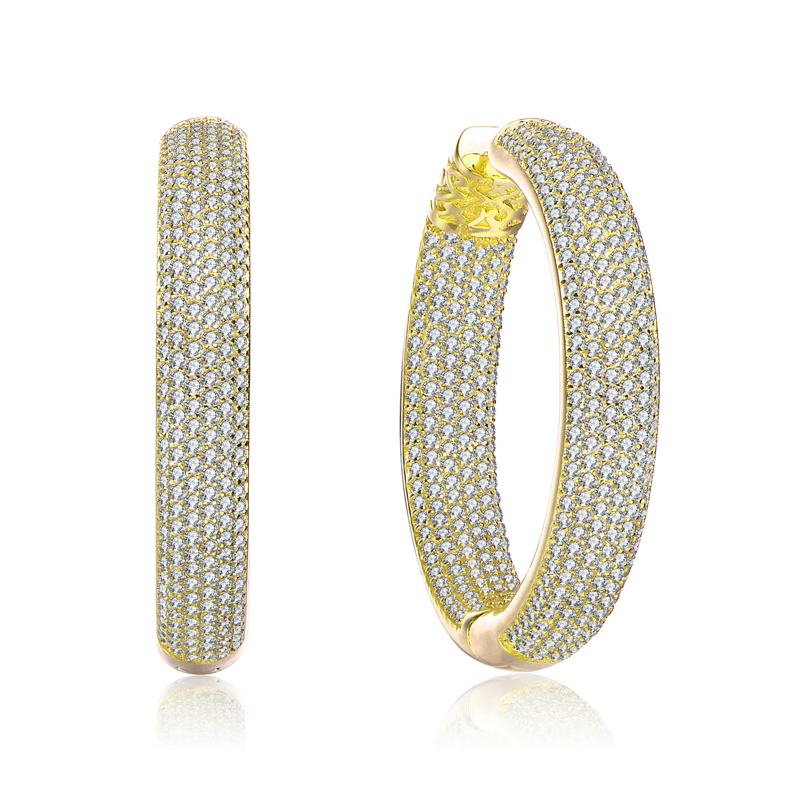 Cubic Zirconia 10-Row French Pave Inside Out Large Tubular Hoop Earrings