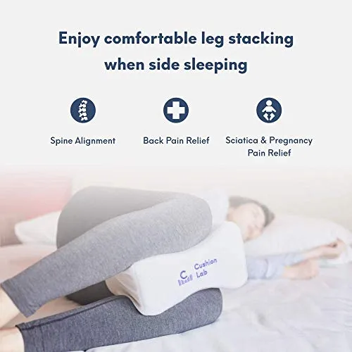 Cushion Lab Extra Dense Orthopedic Knee Pillow for Side Sleepers w/ Hypoallergenic Cover - Firm Leg Support for Hip, Pregnancy, Sciatica, Joint, Spine, Back Pain Relief - Memory Foam Contour Wedge