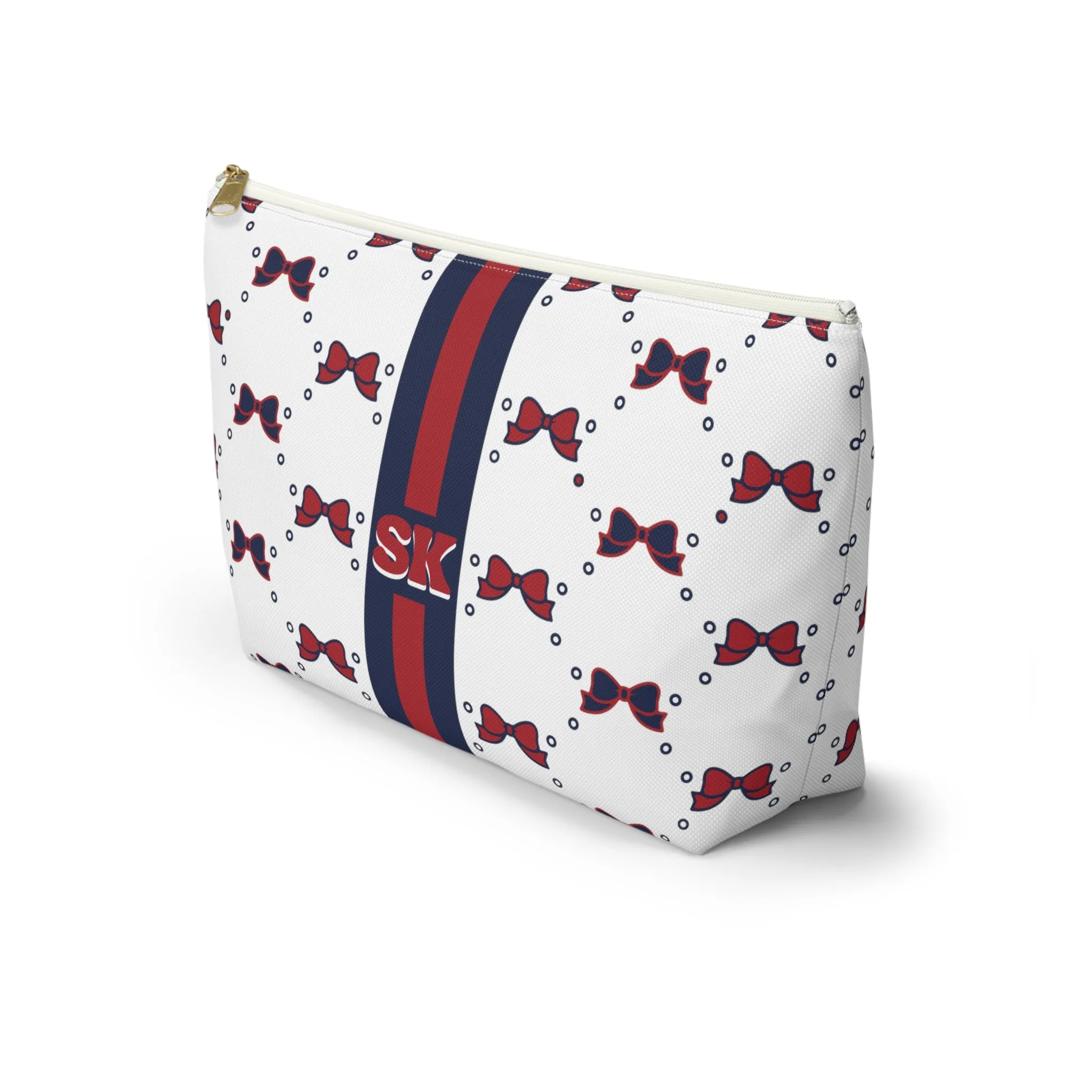 Custom Initial Personalized Bow Makeup Bag - Custom Initial, Makeup Bag, Arizona, Red and Blue, Wildcats