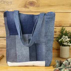 Denim Patchwork Tote Bag With A Touch of White