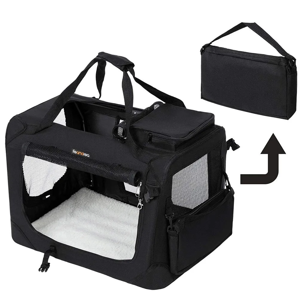 Dog Kennel Transport Box Folding Fabric Pet Carrier 60cm Black