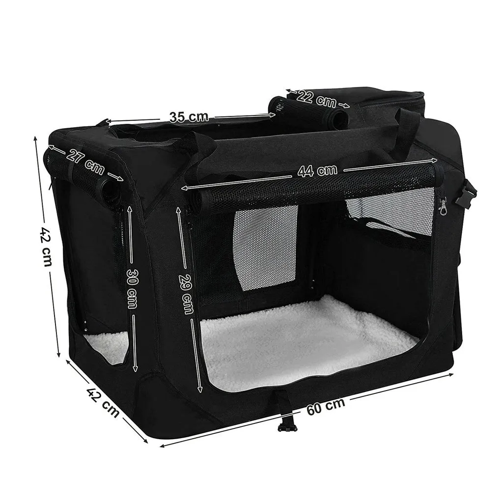 Dog Kennel Transport Box Folding Fabric Pet Carrier 60cm Black