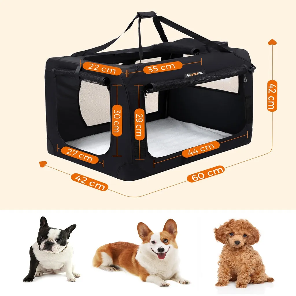 Dog Kennel Transport Box Folding Fabric Pet Carrier 60cm Black