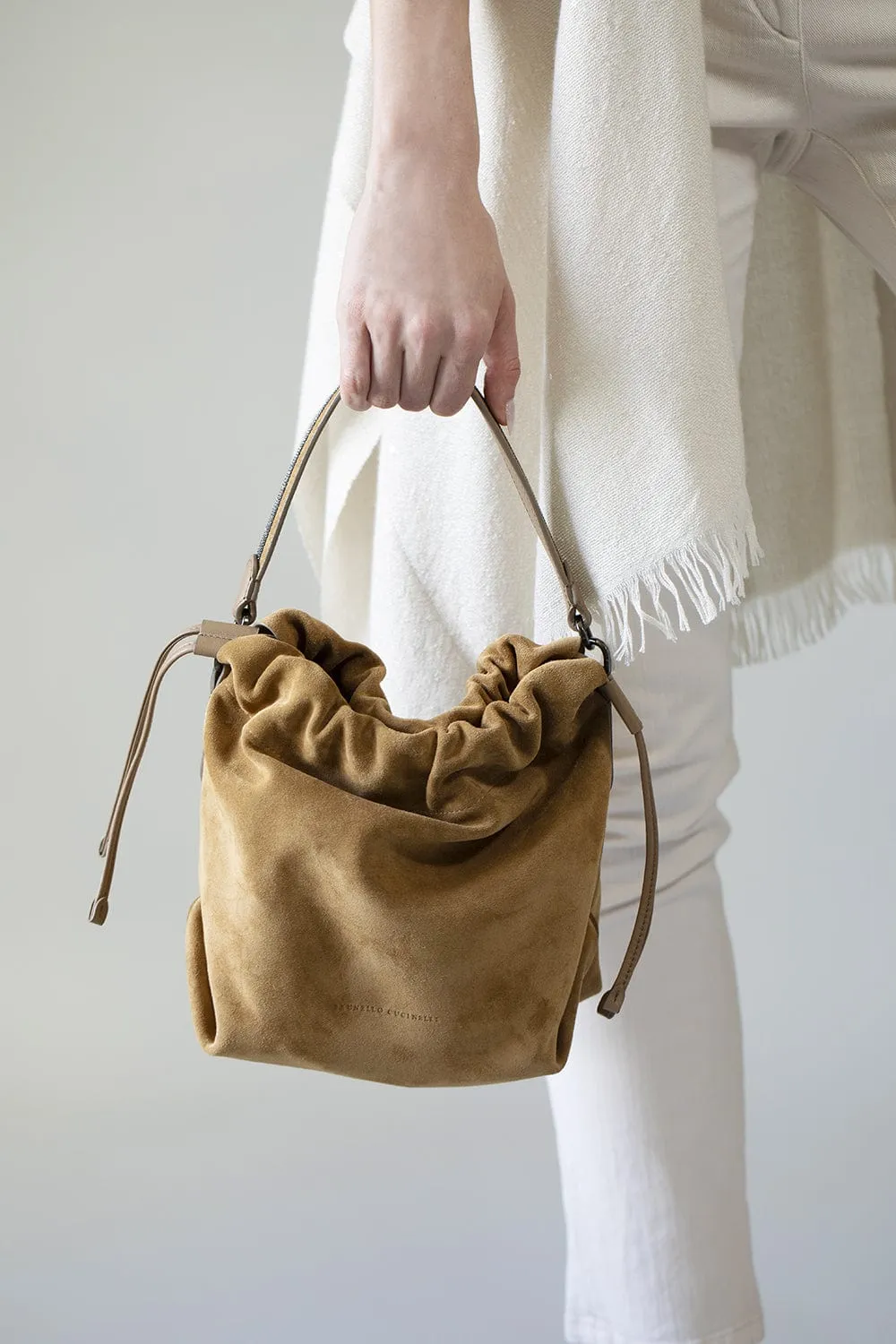 Draw String Suede Bucket Bag