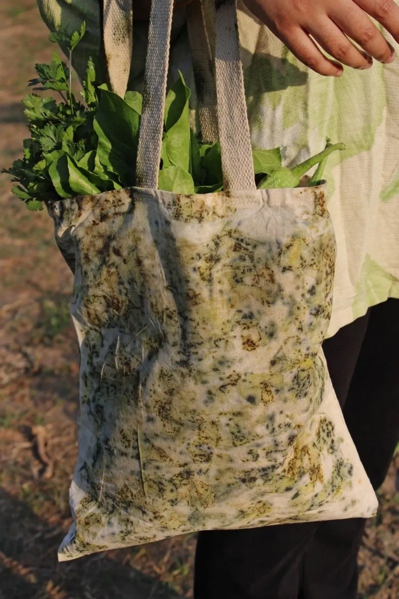 Eco Printed Packaging Bag- Mustard, Green & White