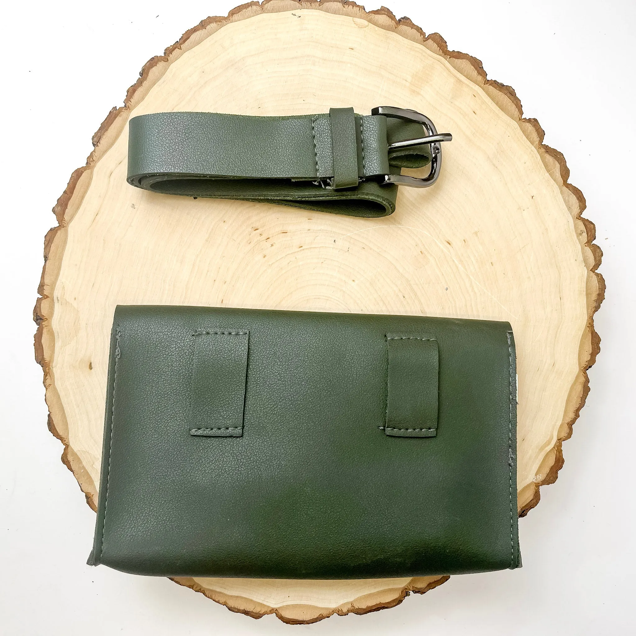 Envelope Faux Leather Fanny Pack in Olive Green