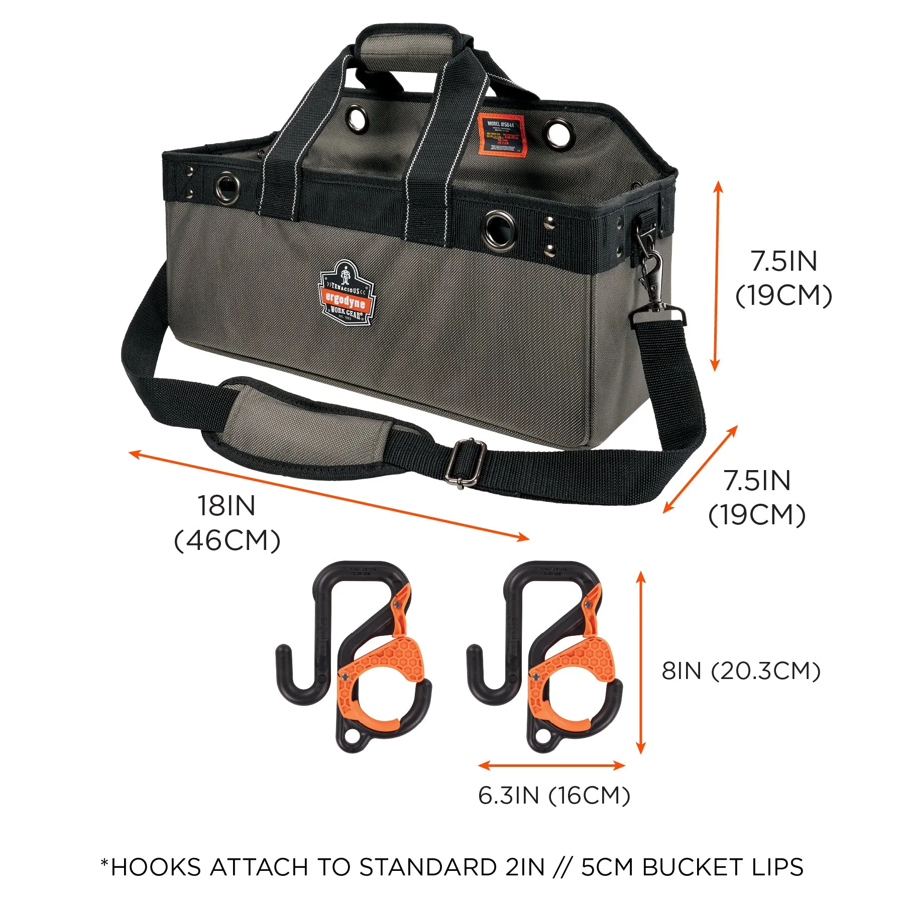 Ergodyne Arsenal 5846 Bucket Truck Tool Bag with Locking Aerial Bucket Hooks Kit - Gray