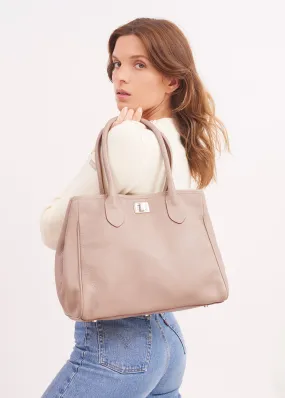 Evasion carrier bag - with pocket, in leather (TAUPE)