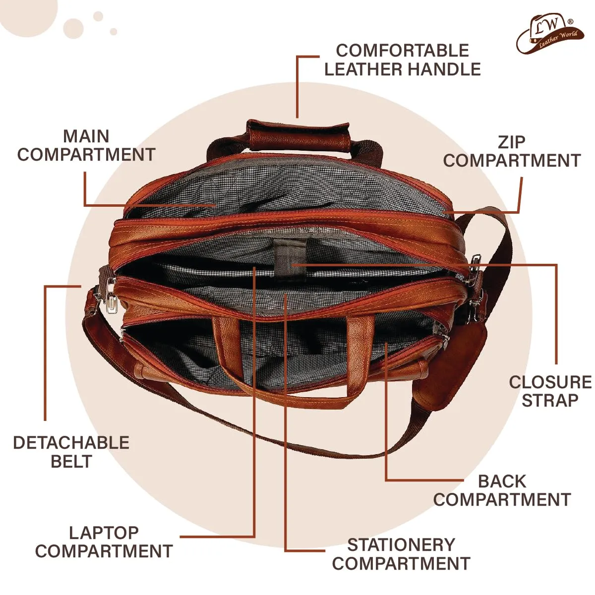 Expandable Leatherette Brown Unisex Office Laptop Messenger Bag