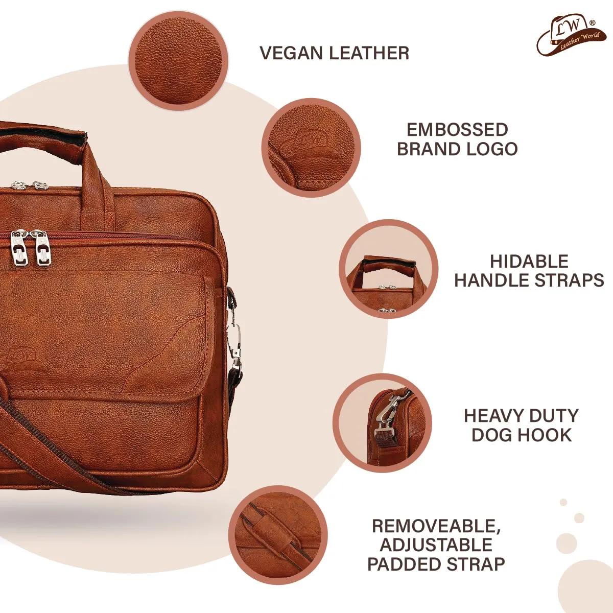 Expandable Leatherette Brown Unisex Office Laptop Messenger Bag