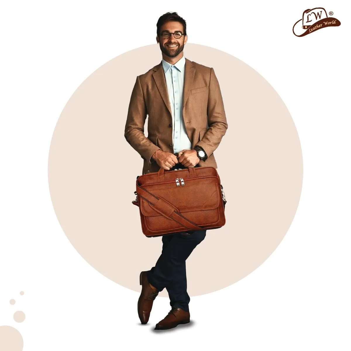 Expandable Leatherette Brown Unisex Office Laptop Messenger Bag