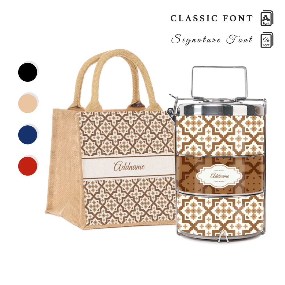 Flora Motif Moroccan & Mosaic Series 3-Tier Premium Small 11.5cm Tiffin Carrier [FREE Custom Add Name]