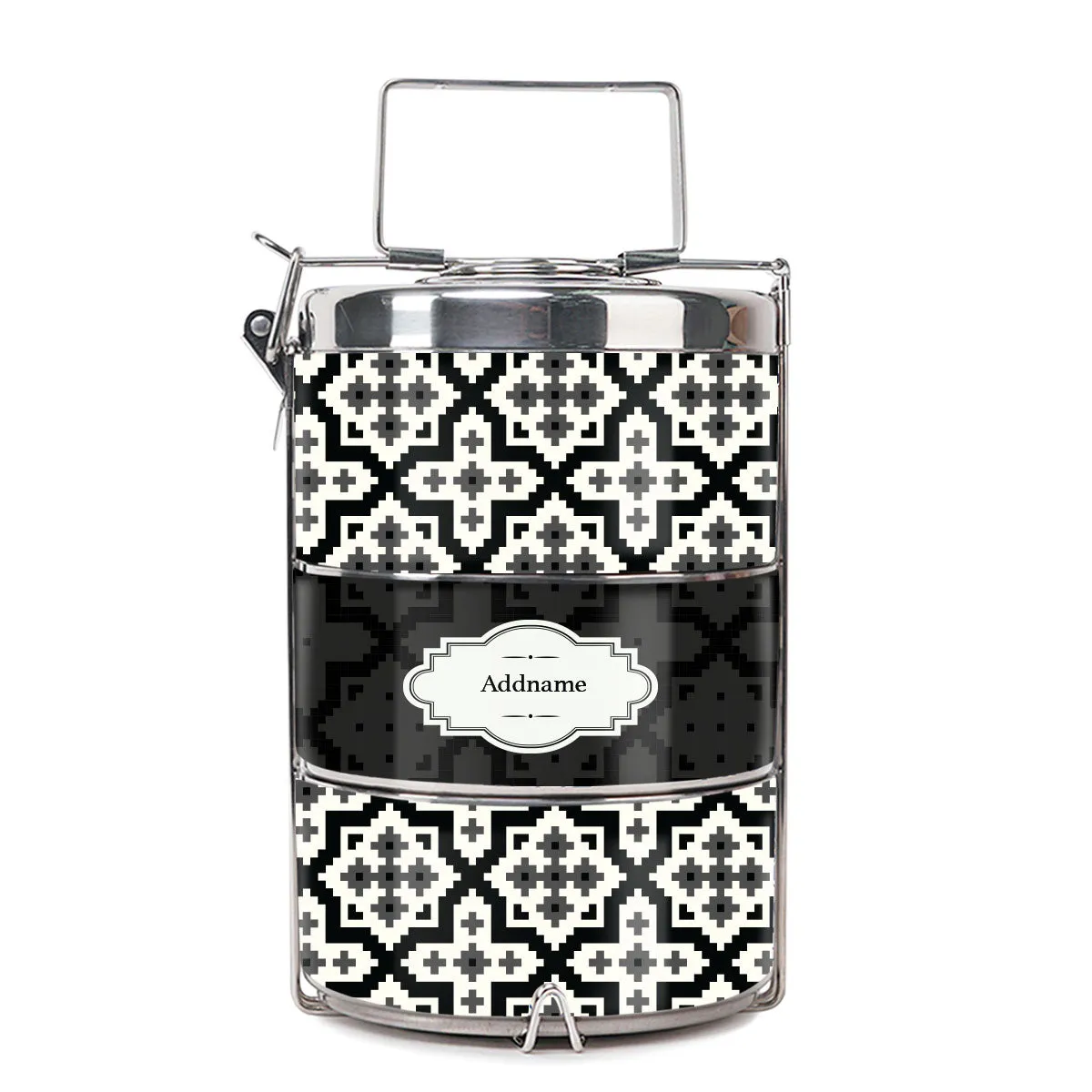 Flora Motif Moroccan & Mosaic Series 3-Tier Premium Small 11.5cm Tiffin Carrier [FREE Custom Add Name]