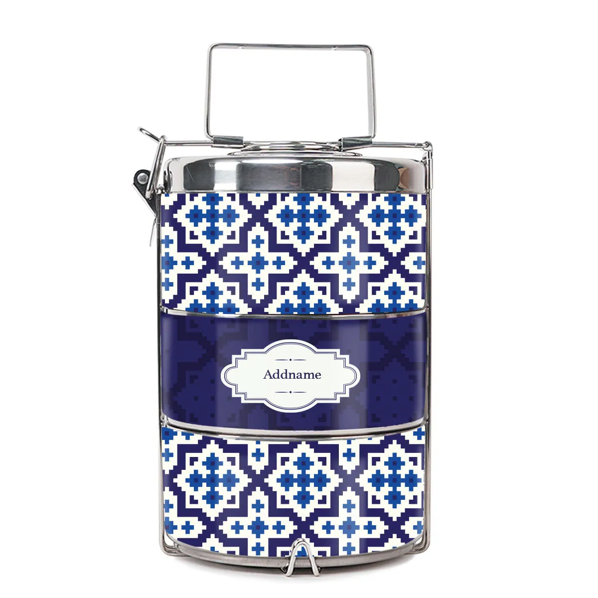 Flora Motif Moroccan & Mosaic Series 3-Tier Premium Small 11.5cm Tiffin Carrier [FREE Custom Add Name]