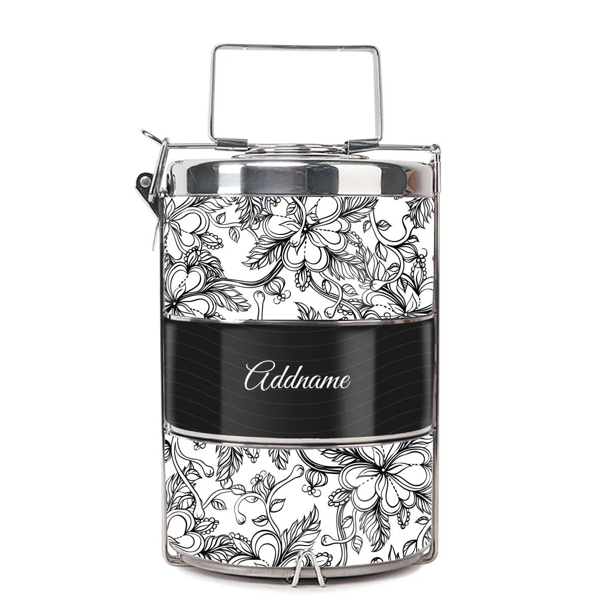 Floral Artline Series 3-Tier Premium Small 11.5cm Tiffin Carrier [FREE Custom Add Name]