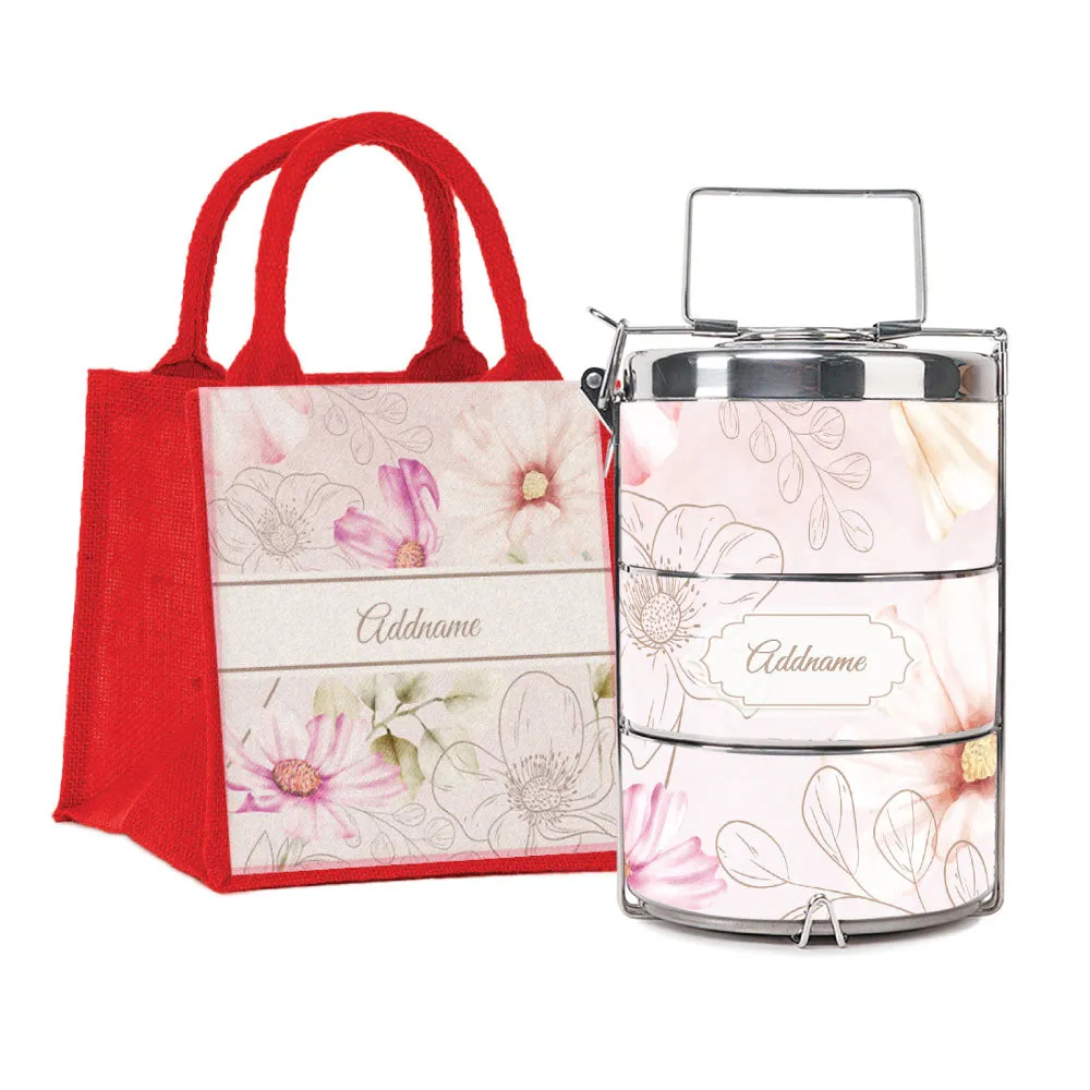 Floral Verse Flora Series 3-Tier Premium Medium 13.5cm Tiffin Carrier [FREE Custom Add Name]