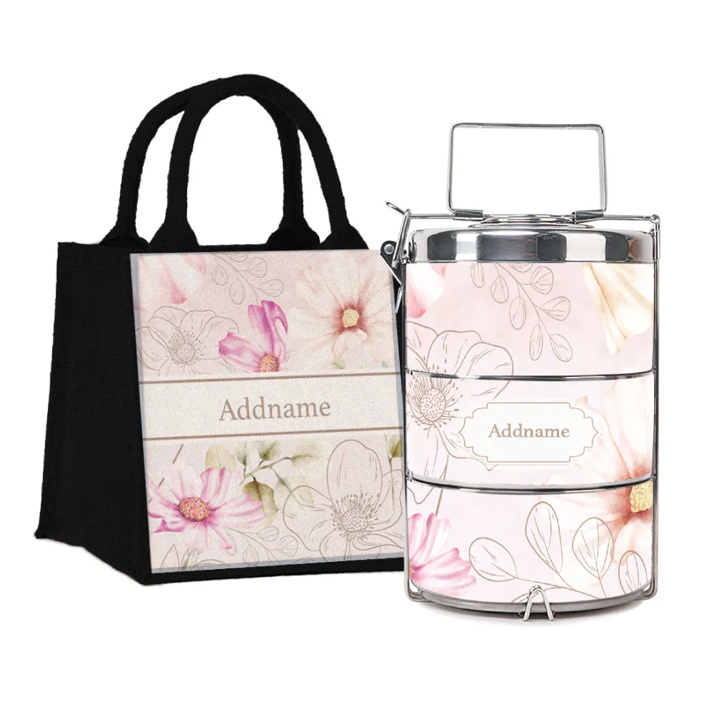 Floral Verse Flora Series 3-Tier Premium Medium 13.5cm Tiffin Carrier [FREE Custom Add Name]