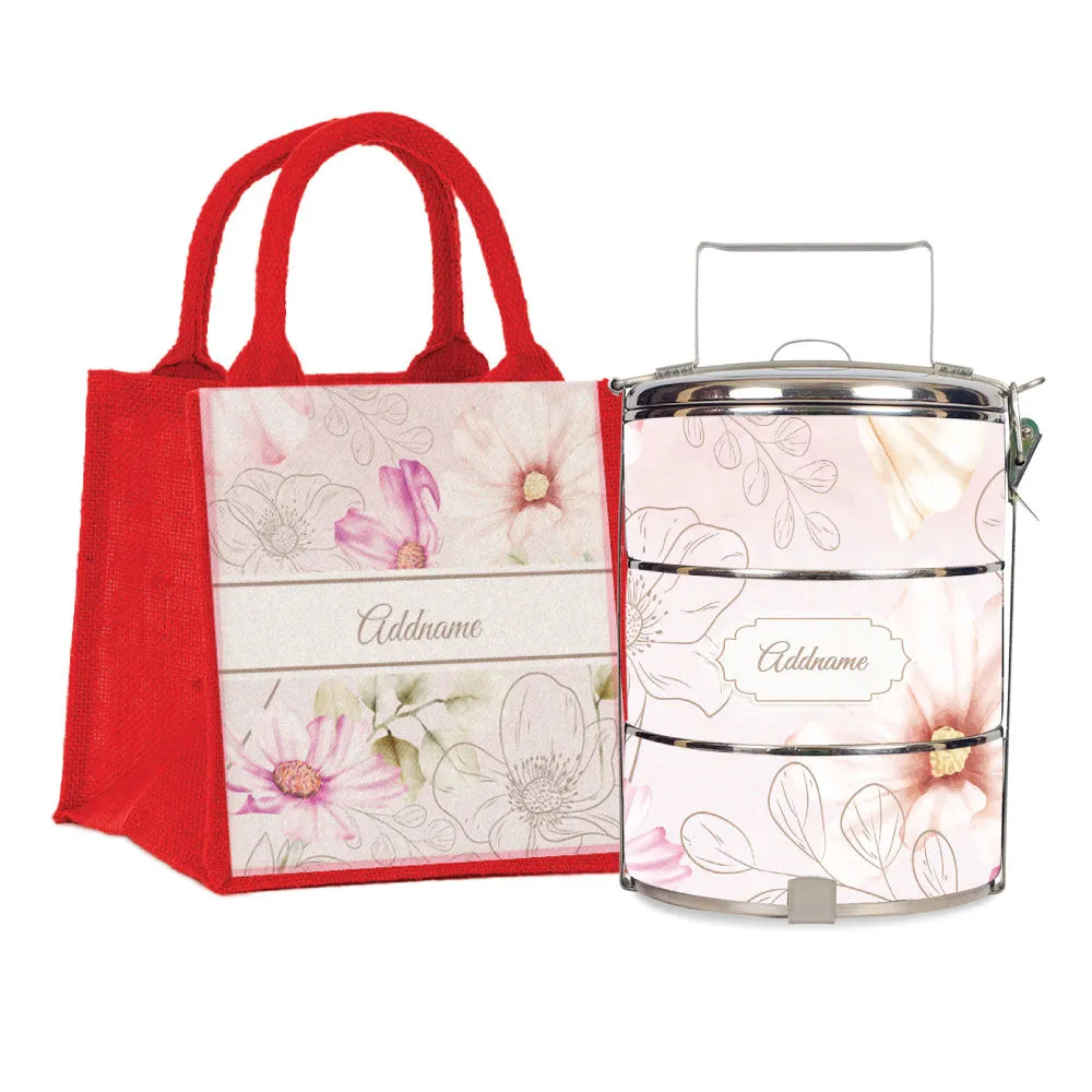 Floral Verse Flora Series 3-Tier Standard Medium 14cm Tiffin Carrier [FREE Custom Add Name]