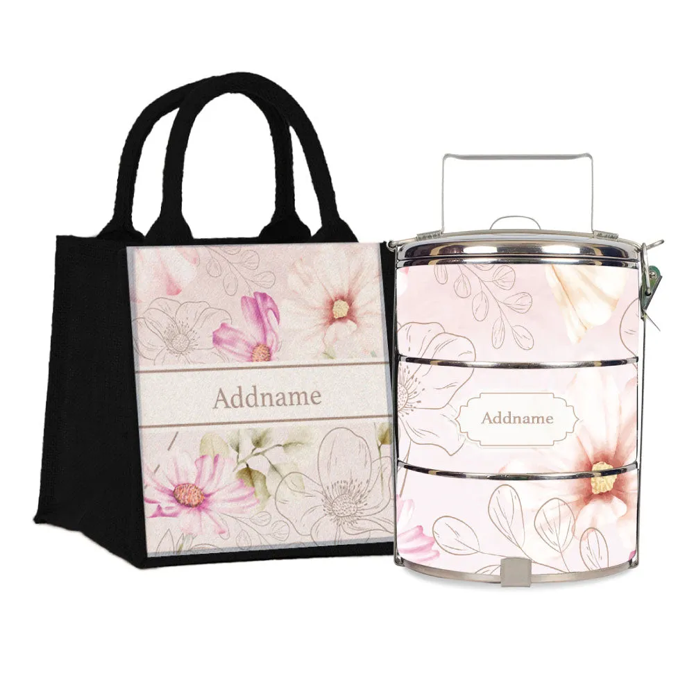 Floral Verse Flora Series 3-Tier Standard Medium 14cm Tiffin Carrier [FREE Custom Add Name]