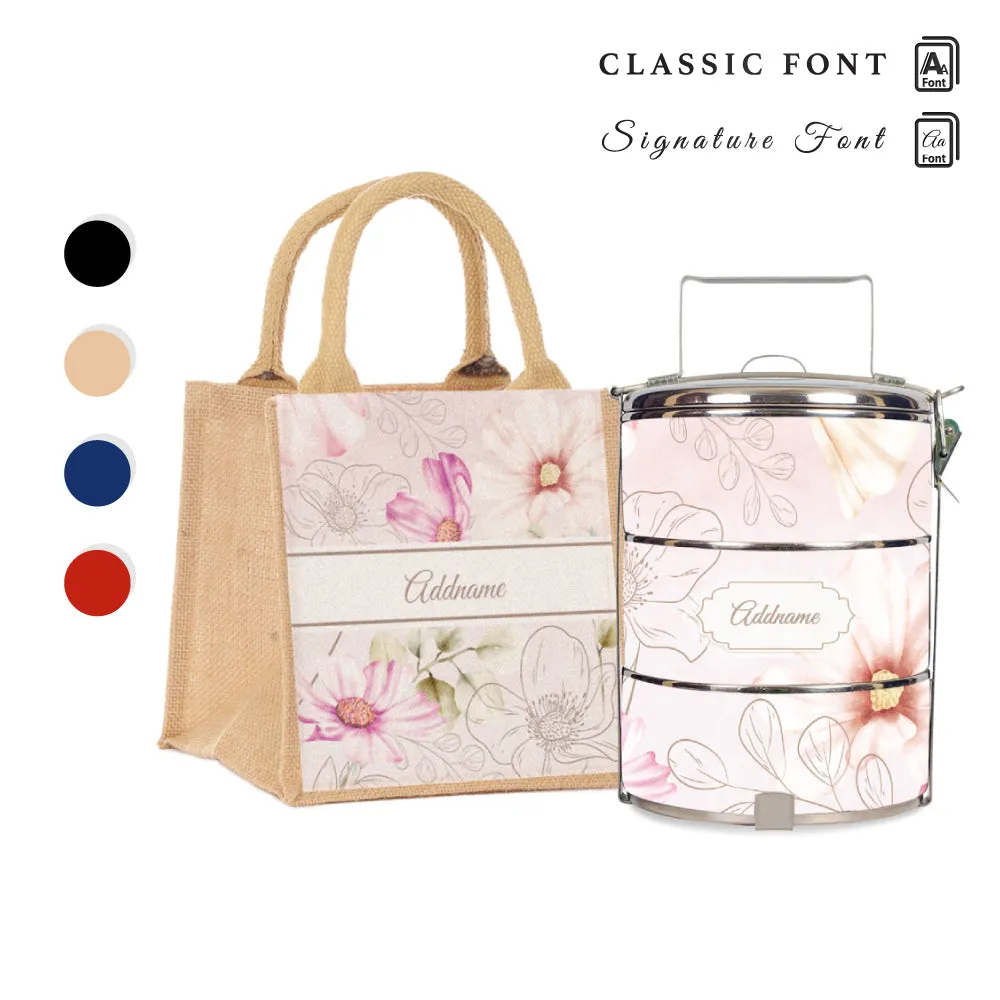 Floral Verse Flora Series 3-Tier Standard Medium 14cm Tiffin Carrier [FREE Custom Add Name]