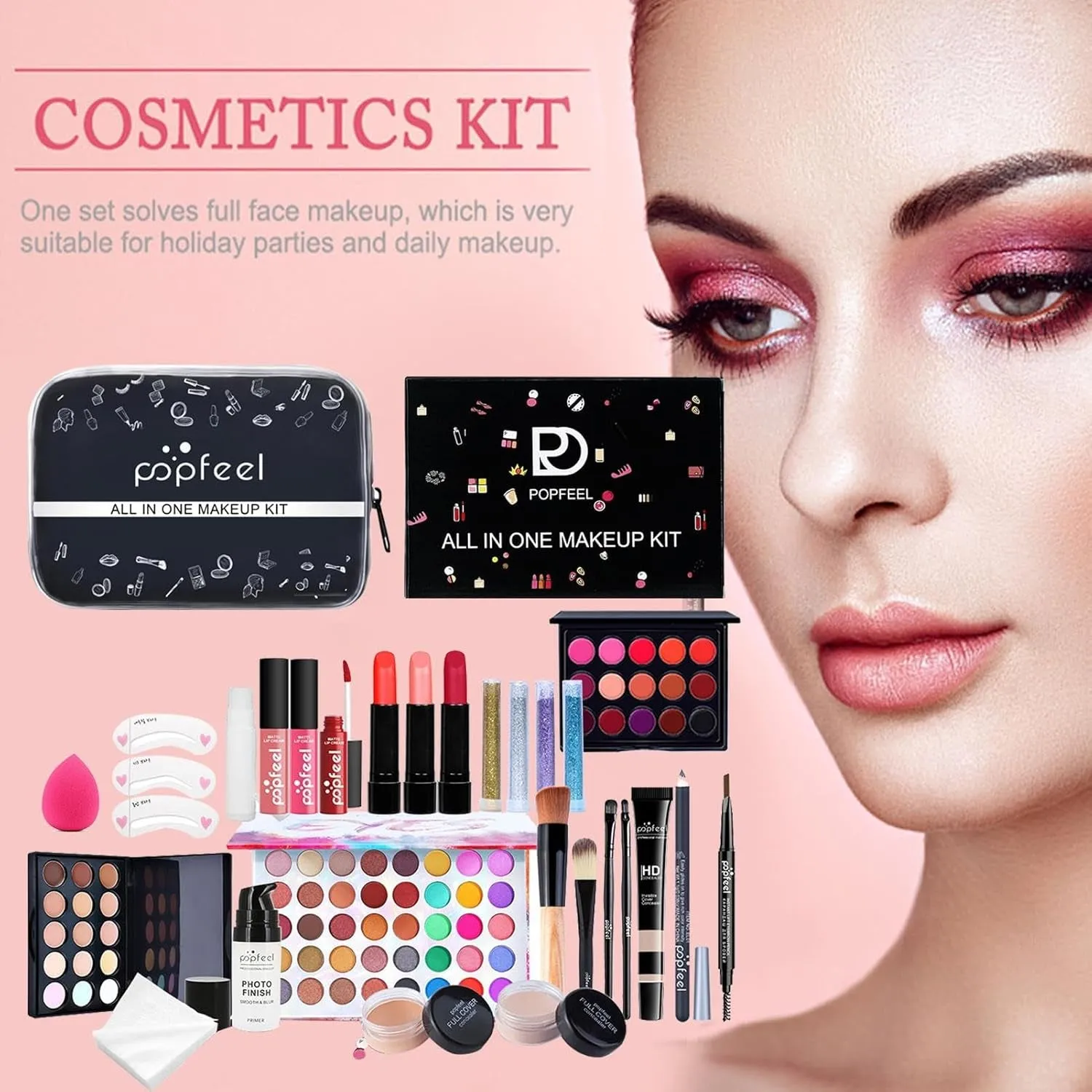 Full Face Makeup Set, Set Travel Makeup Kit Women | Multipurpose Cosmetic Set Makeup Kits Travel Professional Makeup Kit