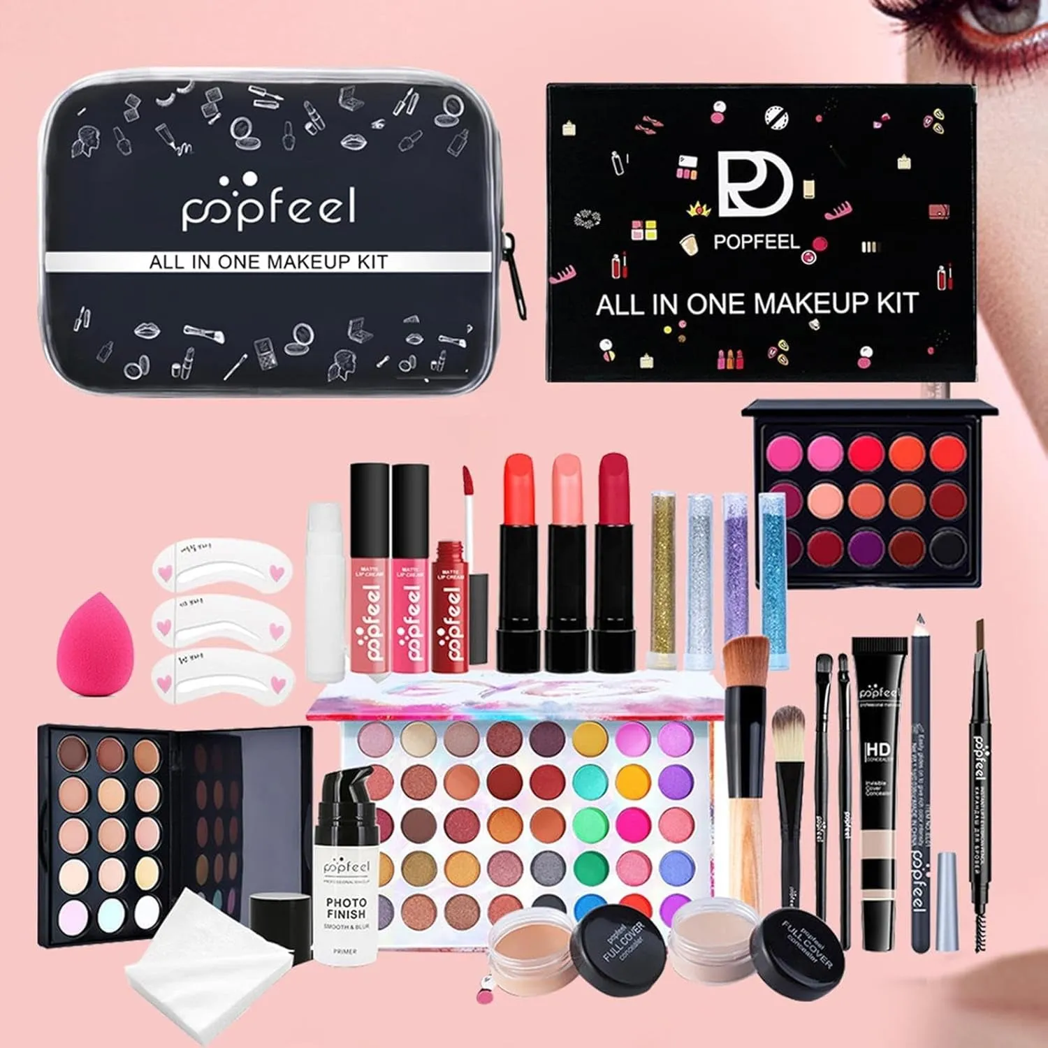 Full Face Makeup Set, Set Travel Makeup Kit Women | Multipurpose Cosmetic Set Makeup Kits Travel Professional Makeup Kit