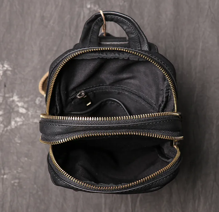 Full Grain Leather Sling Bag Black Leather Chest Bag Casual Crossbody Bag