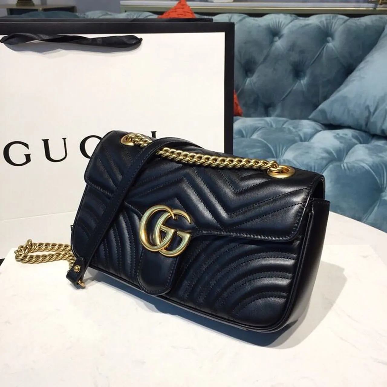 gg Marmont Small Matelassé Shoulder Bag Black Matelassé Chevron With A Heart For Women 10in/22cm gg 446744 DTDIT 1000