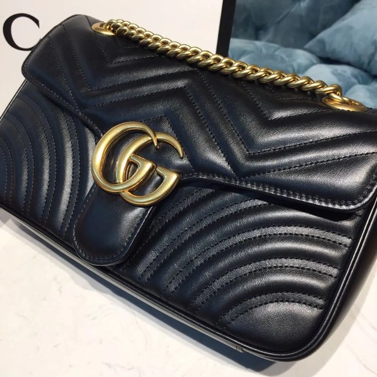 gg Marmont Small Matelassé Shoulder Bag Black Matelassé Chevron With A Heart For Women 10in/22cm gg 446744 DTDIT 1000