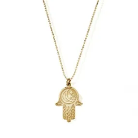 Gold Diamond Cut Moon & Stars Hamsa Hand Pendant GCDC1618