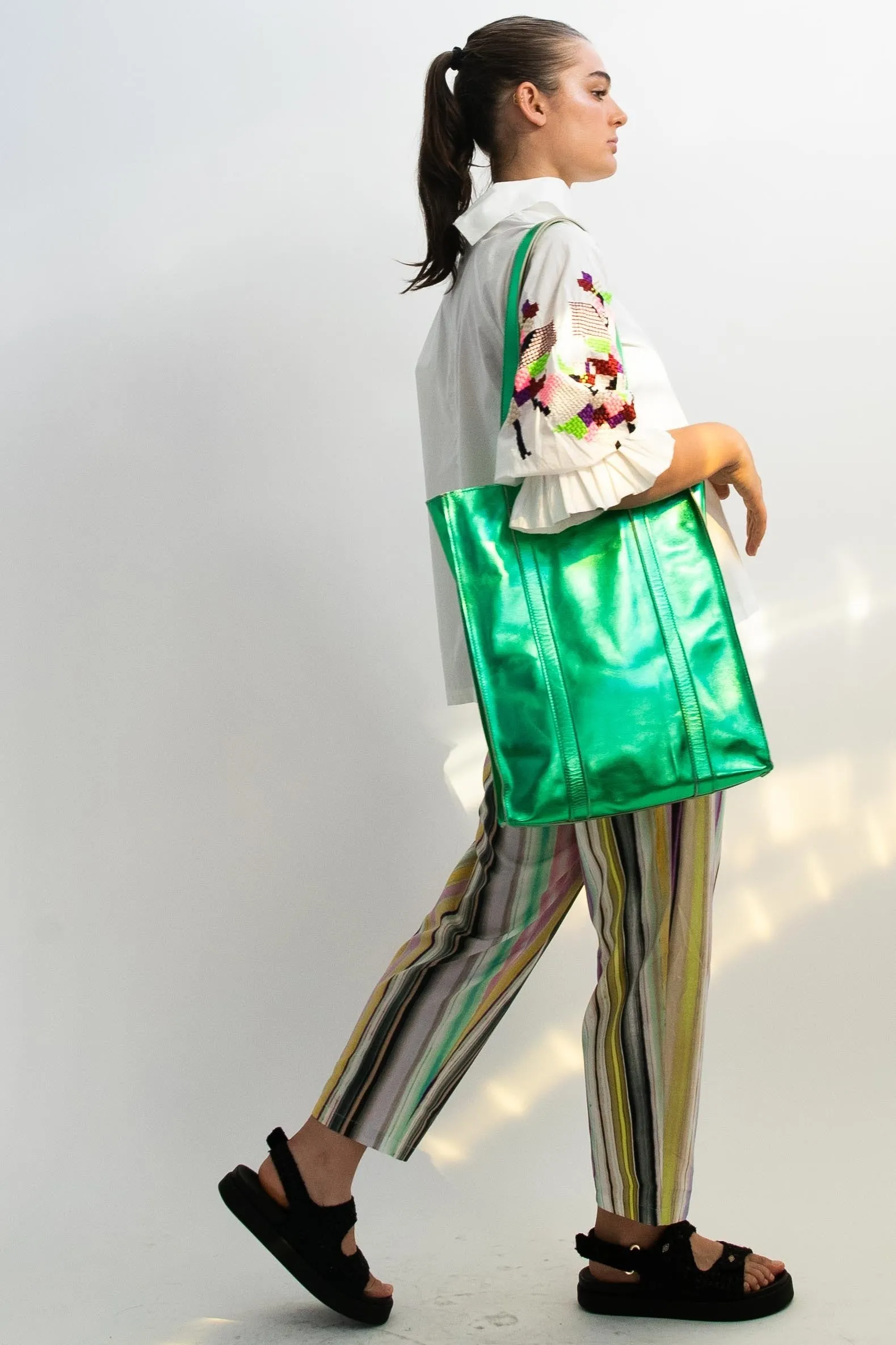 Harpers Emporium Never Full Tote in Metallic Green