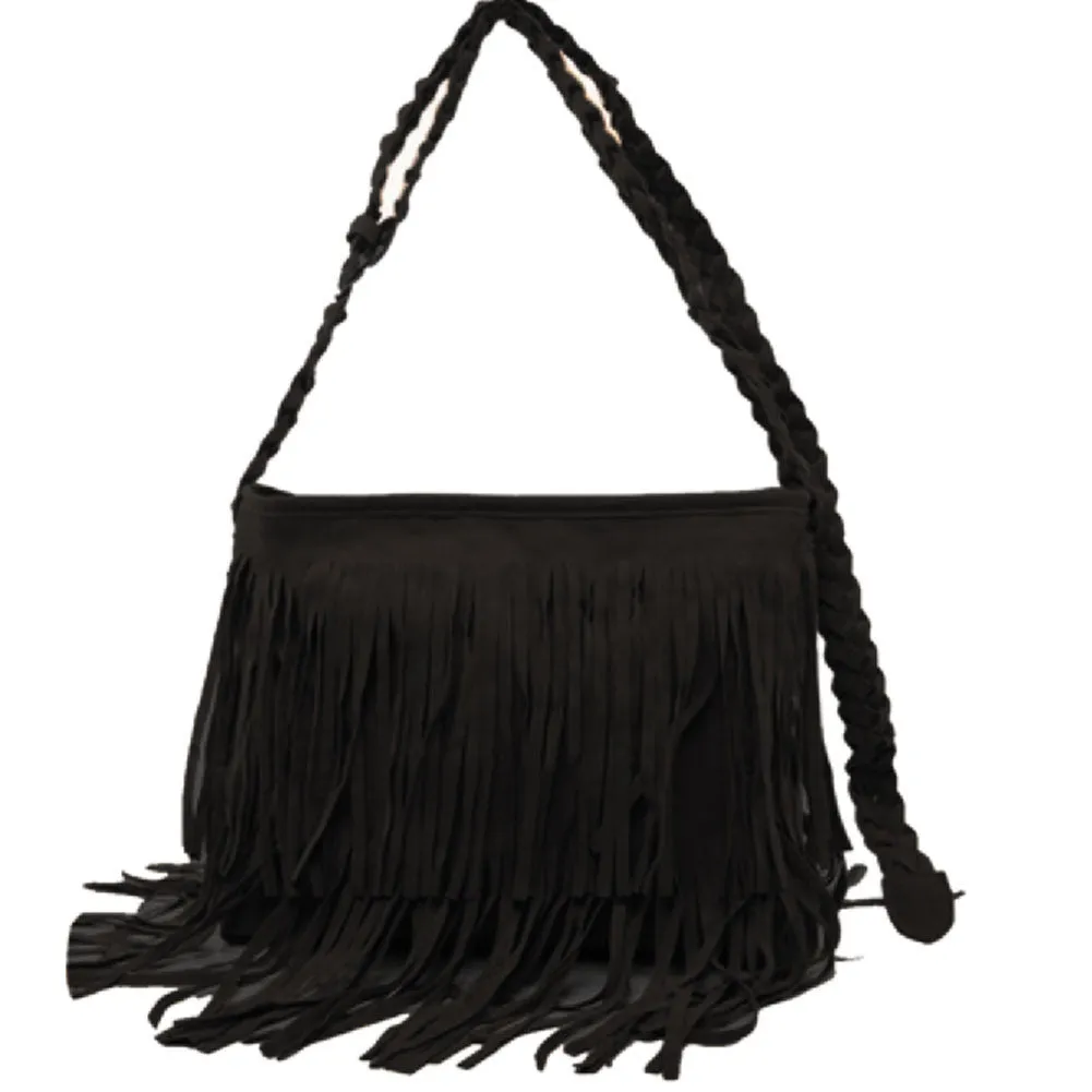 Hot Sale Fashion Women Suede Weave Tassel Shoulder Bag Messenger Bag Fringe Handbags High Quality