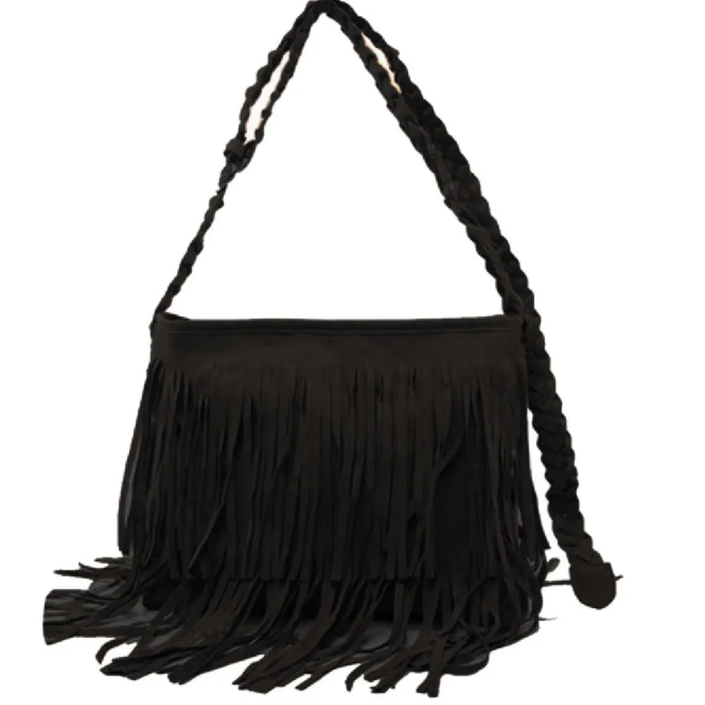 Hot Sale Fashion Women Suede Weave Tassel Shoulder Bag Messenger Bag Fringe Handbags High Quality