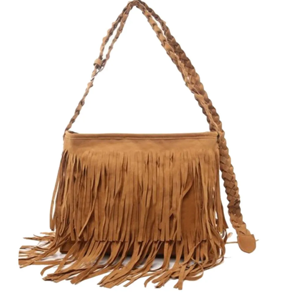 Hot Sale Fashion Women Suede Weave Tassel Shoulder Bag Messenger Bag Fringe Handbags High Quality