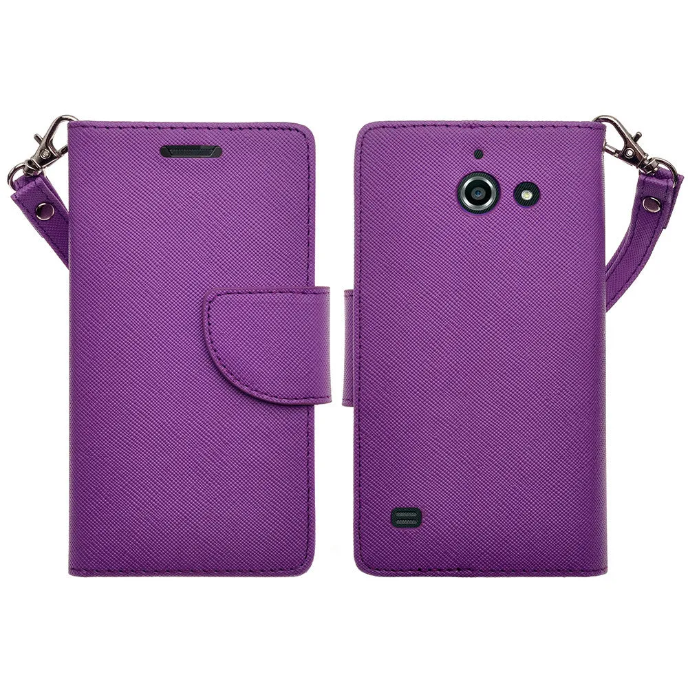 Huawei Fusion3 | Huawei Tribute | Huawei Y536a Cases, Wrist Strap Flip Folio [Kickstand Feature] Pu Leather Wallet Case with ID & Credit Card Slots - Purple