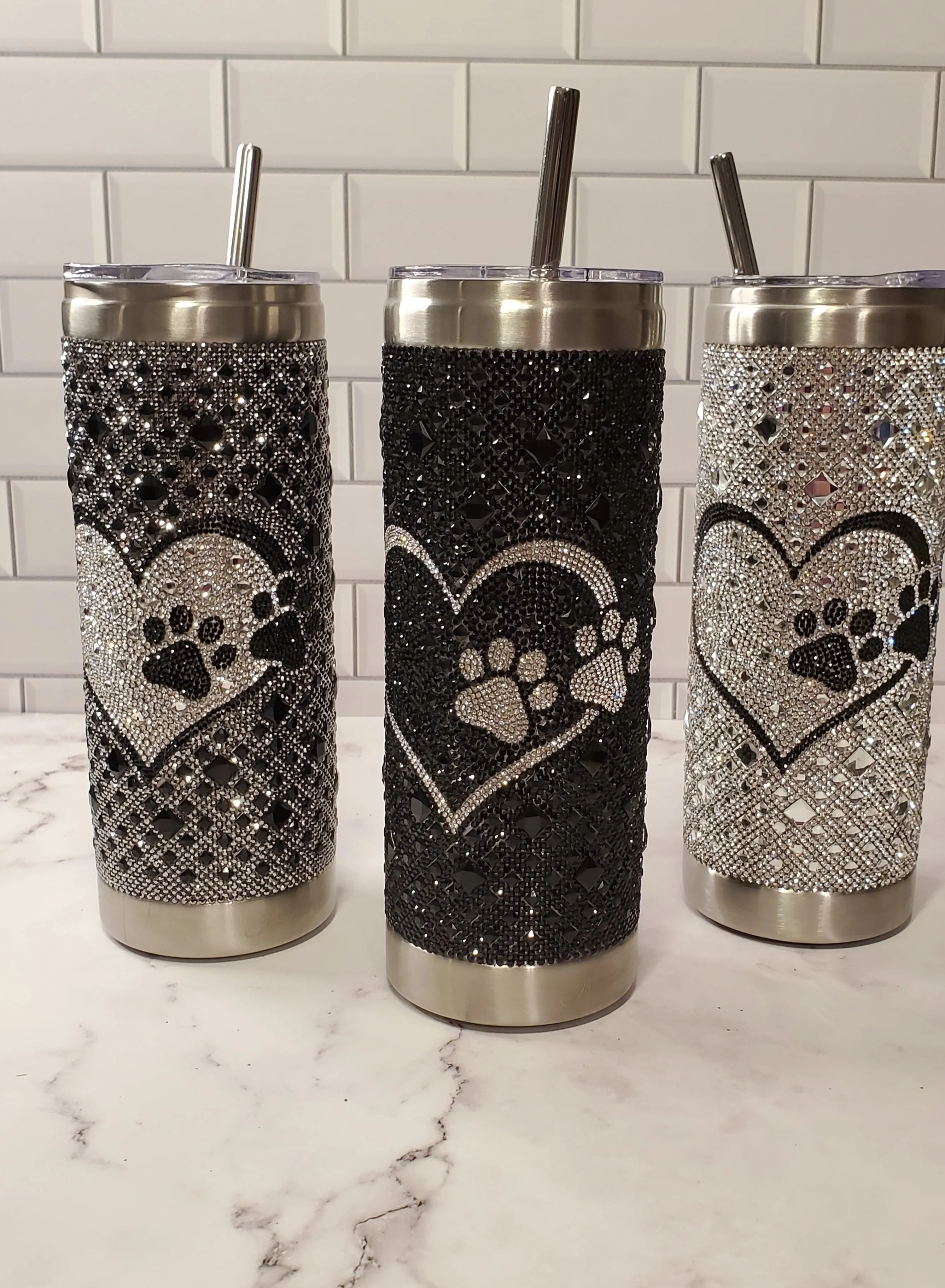 Jacqueline Kent Tumbler | Hematite Dog Paw | Bling Tumbler