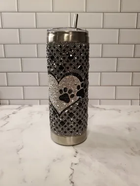 Jacqueline Kent Tumbler | Hematite Dog Paw | Bling Tumbler