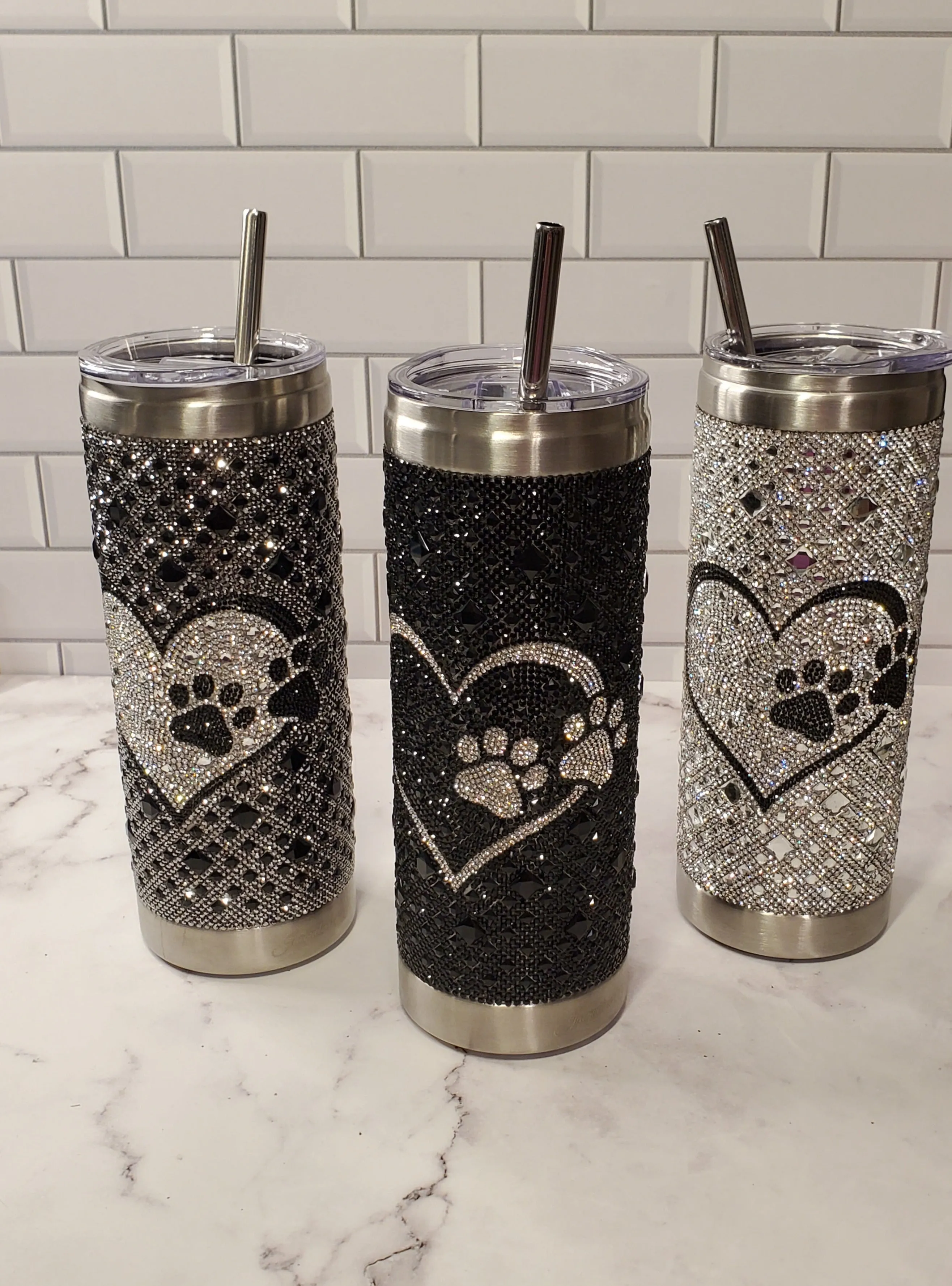 Jacqueline Kent Tumbler | Hematite Dog Paw | Bling Tumbler